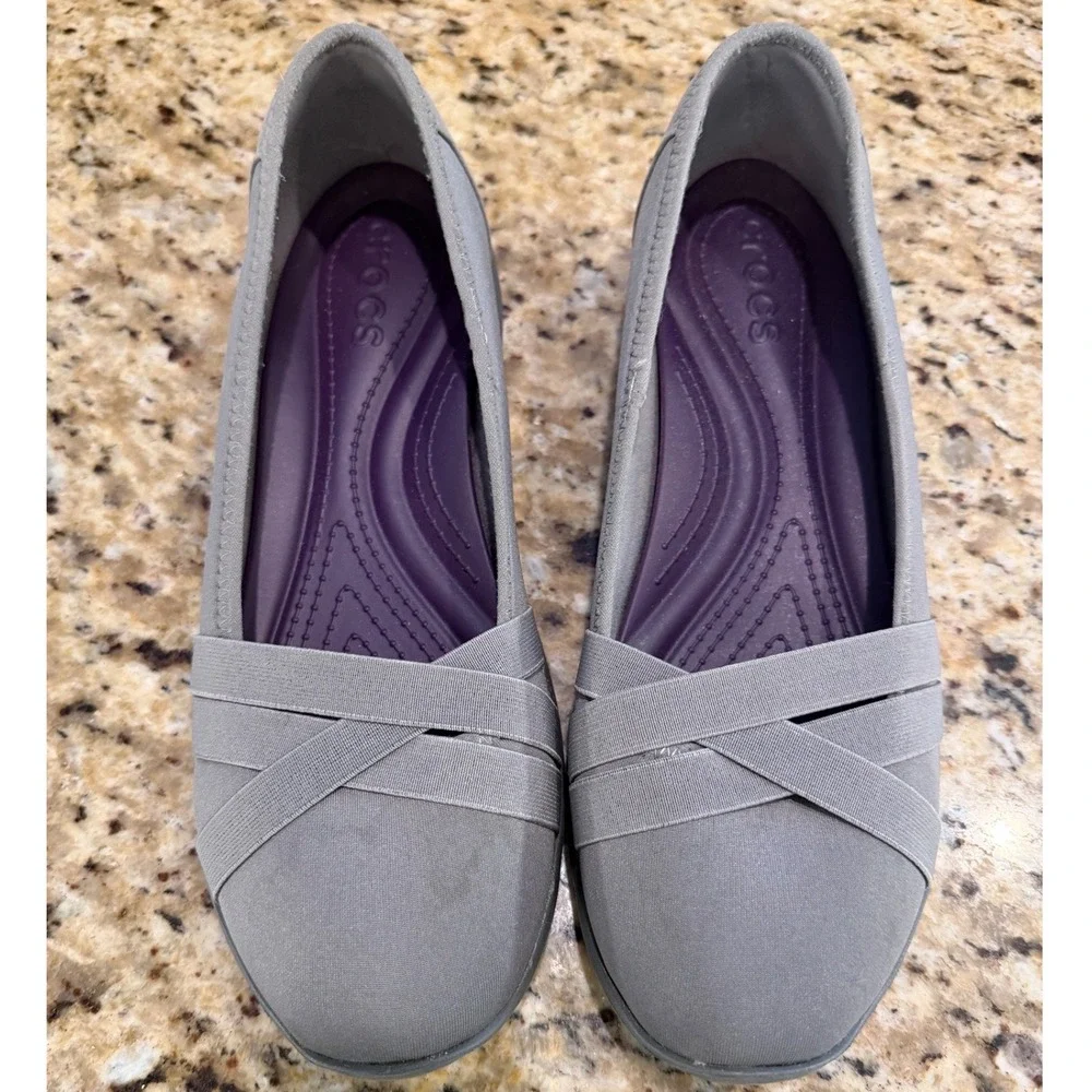 Crocs Busy Day Crisscross Ballet Flat Womens Size 10 Gray Comfort 205339